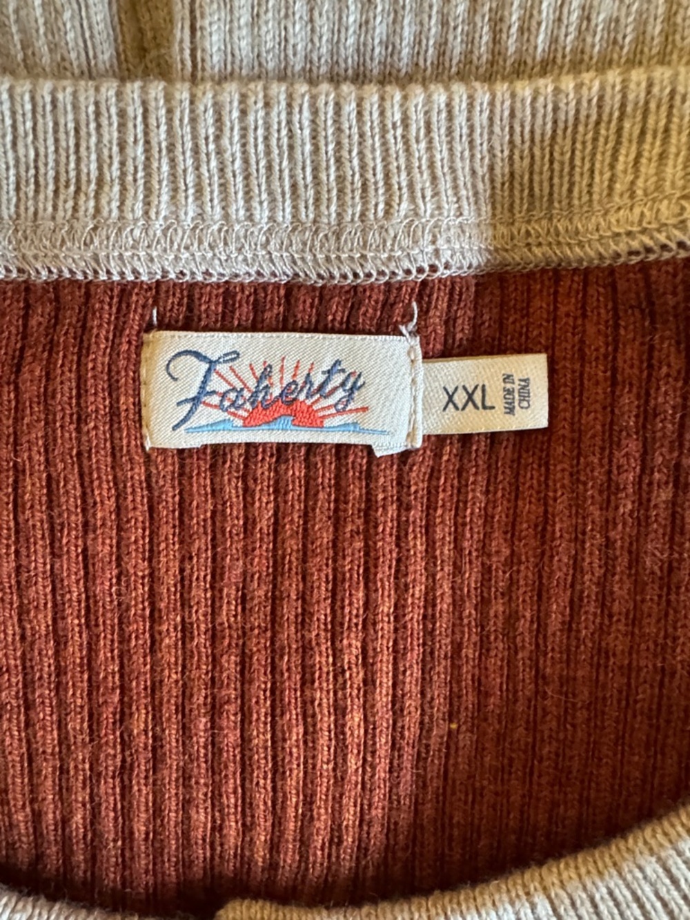 Faherty Organic Cotton & Cashmere Sweater with Rust & Lavender Stripes - Picture 2 of 7